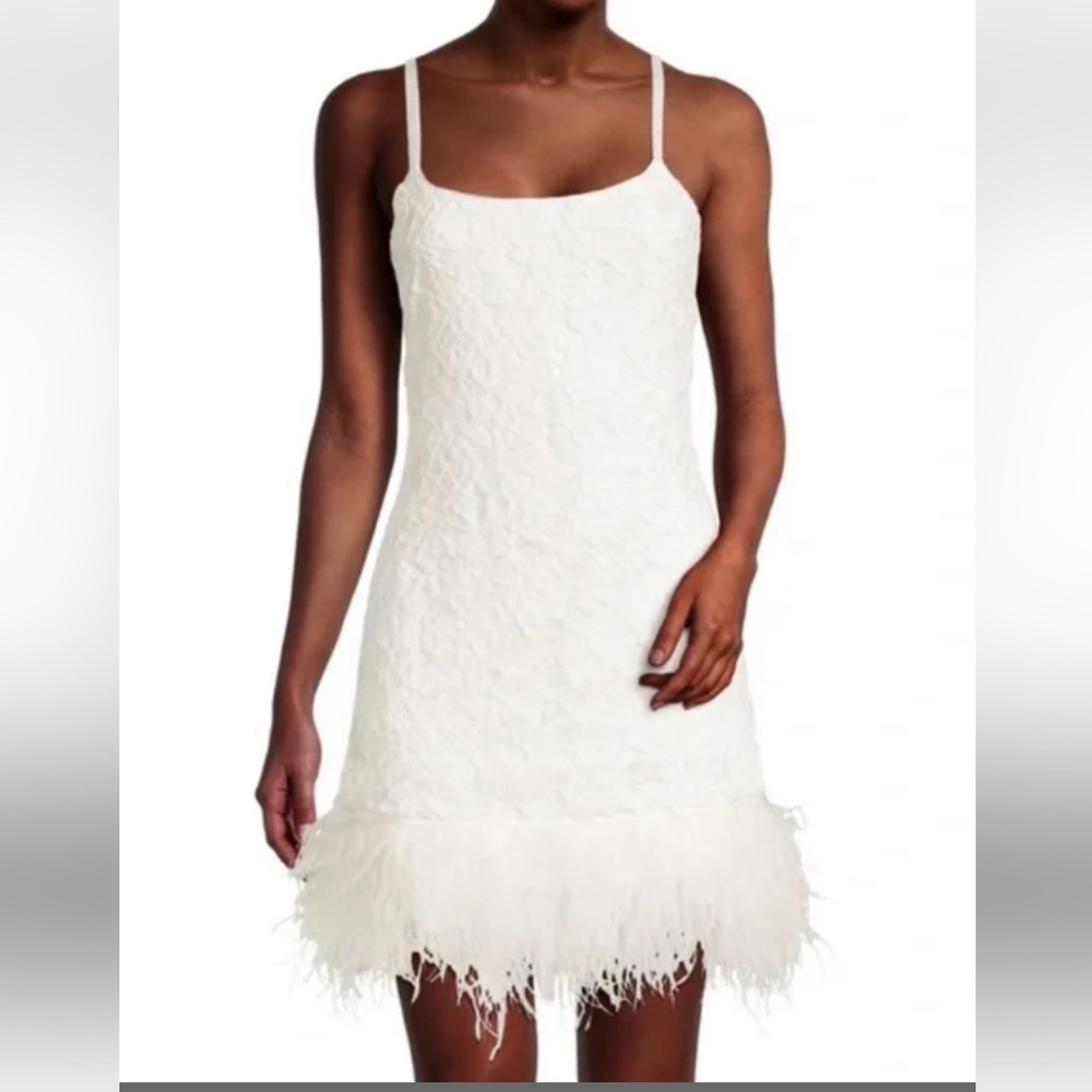 LIKELY MARI WHITE LACE MINI DRESS FEATHER SKIRT SIZE 2